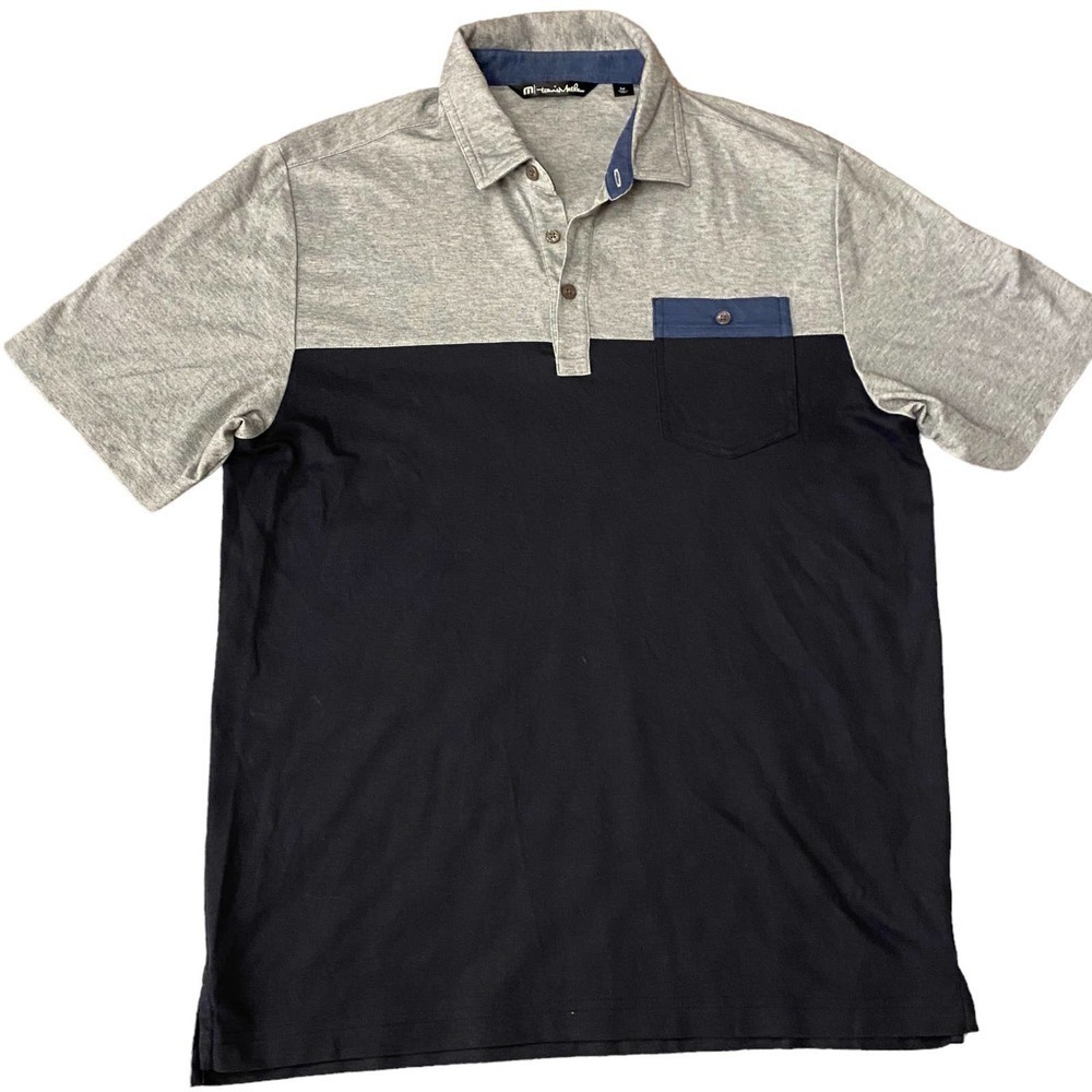 Travis Mathew Mens Black Gray Short Sleeve Sports Golf Pique Polo Shirt Medium